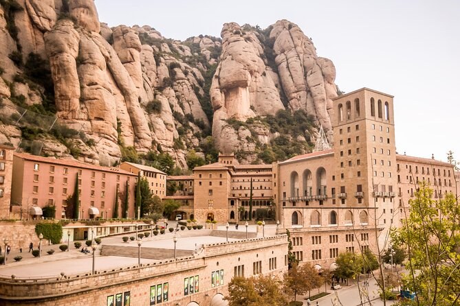 Terraces and monastery buildings at Montserrat beneath the rounded rock towers