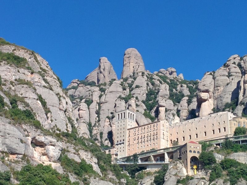 Rock needles standing directly above the abbey buildings at Montserrat